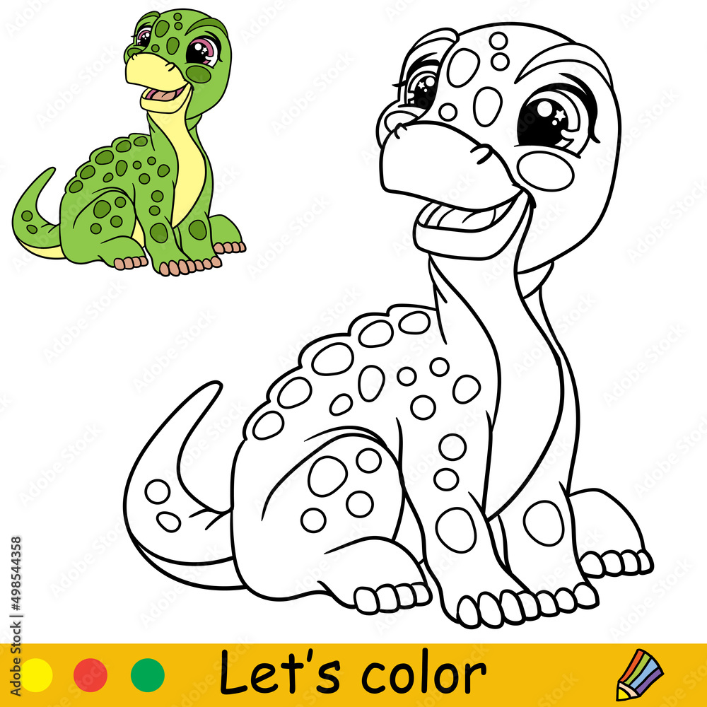 Cartoon cute dinosaur brontosaurus coloring book page vector Stock