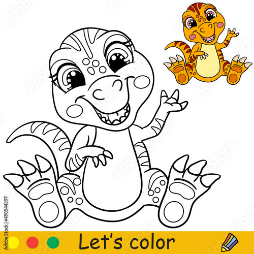 Cartoon baby dinosaur tyrannosaurus coloring book page vector