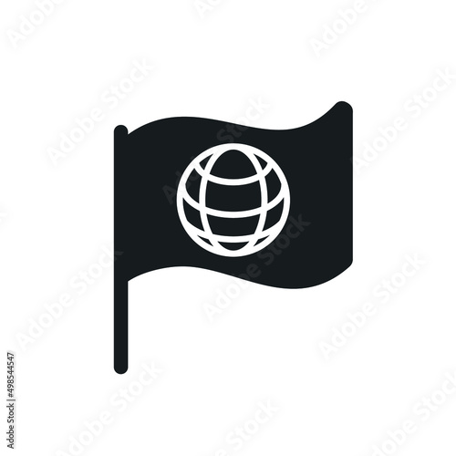 International planet Earth flag with world map globe, cosmopolitan humanity globalization and peace. Icon. 
