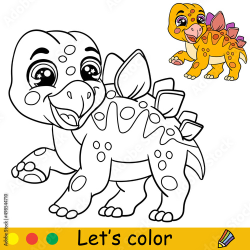 Fototapeta Naklejka Na Ścianę i Meble -  Cartoon cute dinosaur stegosaurus coloring book page vector