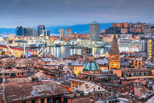 Murais de parede Genova, Italy Downtown Skyline with Historic Towers