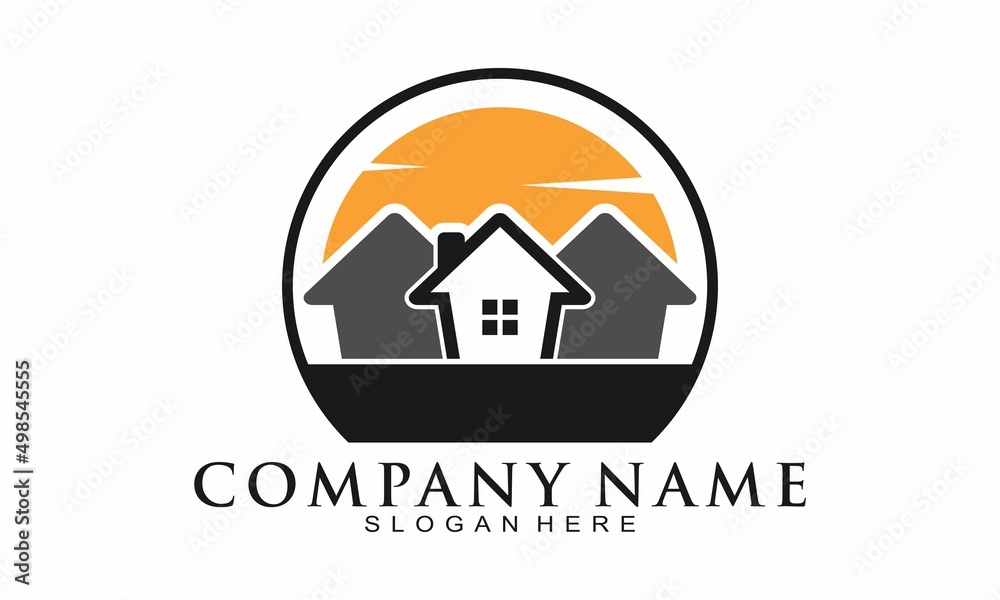 Home property and sun vector logo