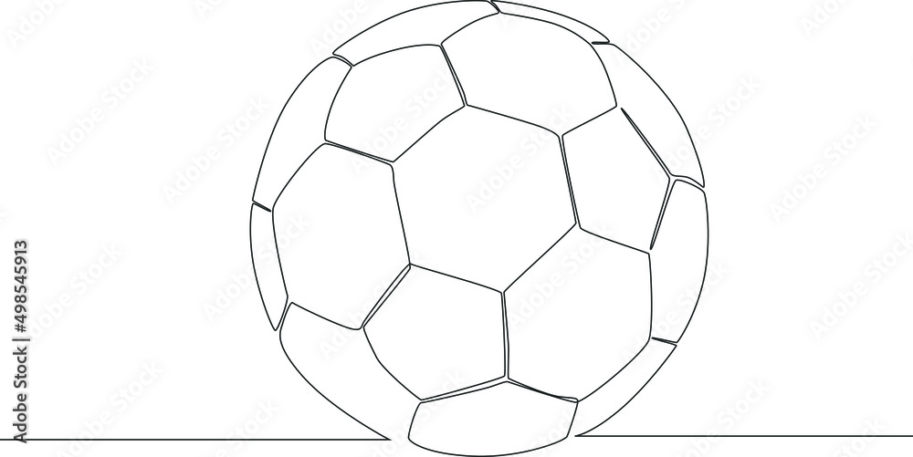 Obraz premium One single line drawing Soccer ball on white background. concept continuous line draw design vector illustration.