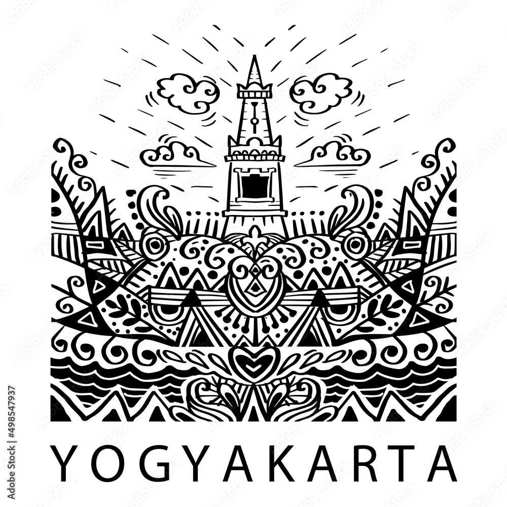 Doodle of Yogyakarta City of Indonesia 