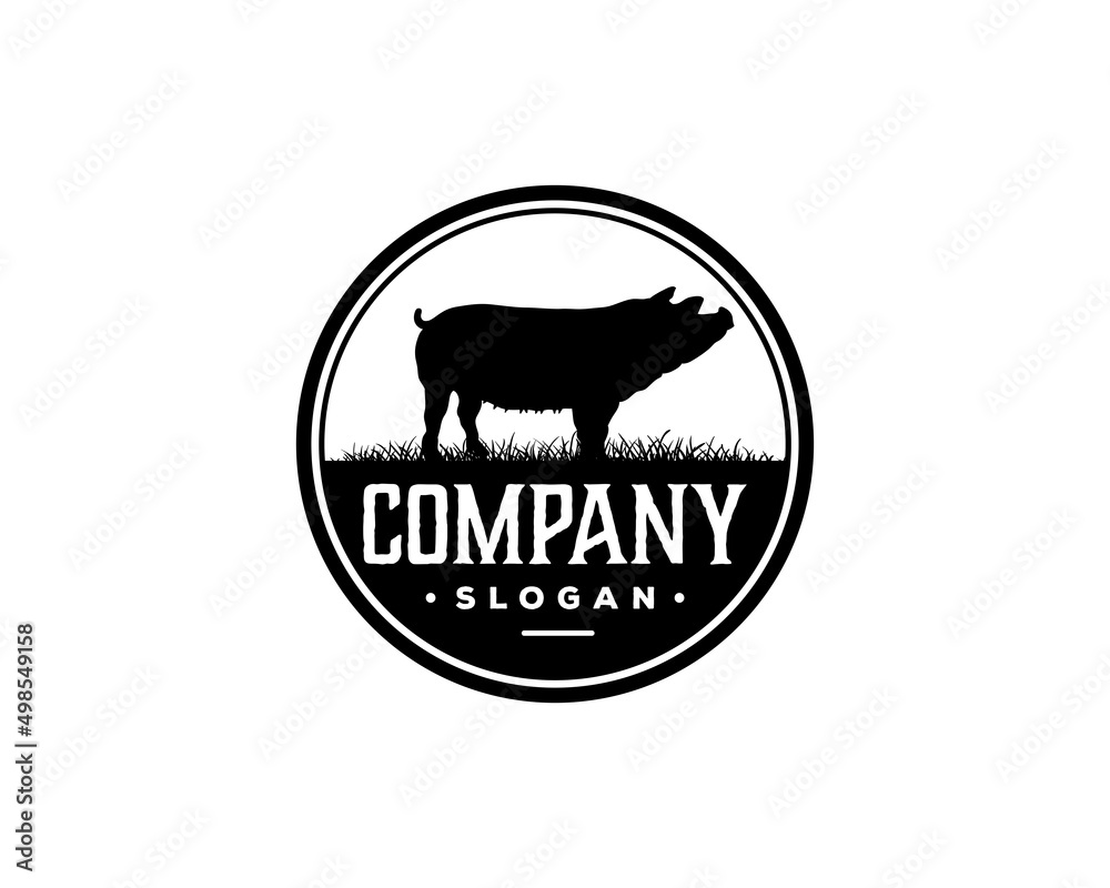 Obraz premium Livestock Pig Animal Farm Vintage Circle Logo Emblem Vector