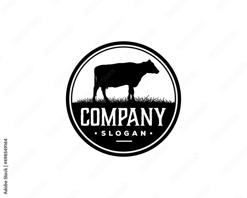 Obraz premium Livestock Cow Animal Farm Vintage Circle Logo Emblem Vector