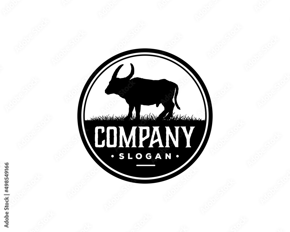 Obraz premium Livestock Big Horn Buffalo Animal Farm Vintage Circle Logo Vector