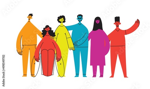 Flat illustration of a group containing inclusive and diversified people all together without any difference.