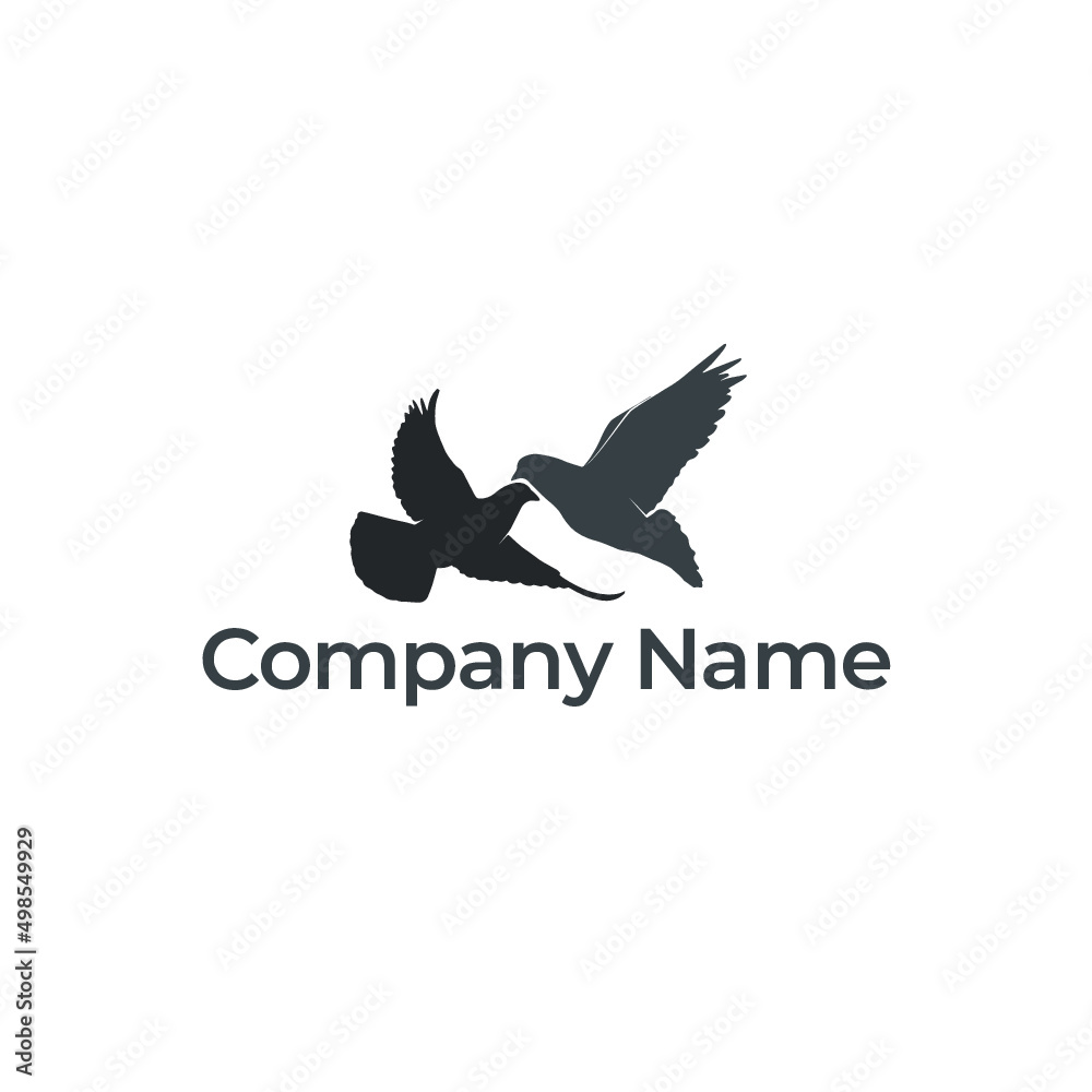 Silhouette of a dove logo template or for other graphic design purposes with two flying doves in the sky Silhouette of a dove logo template or for other graphic design purposes with two flying doves in the sky