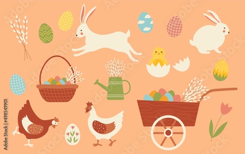 easter eggs and flowers in basket