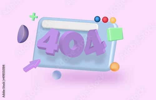 3D illustration Page 404 , not found design template illustration, concept page website leaf.