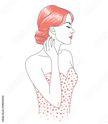 Redhead Woman  Line Art Illustration