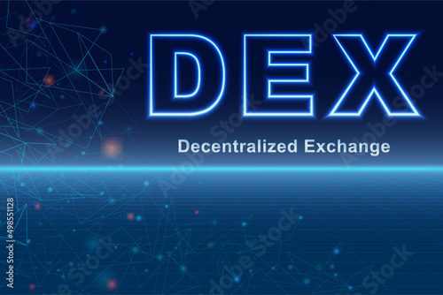 DEX, Decentralized exchanges. DEX abstract digital illustration concept for banner, website, landing page, ads, flyer template.