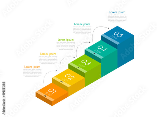 Isometric Infographic design with icons and 5 options leves or steps. Infographics for business concept. Can be used for presentations banner, workflow layout, process diagram, flow chart, info graph