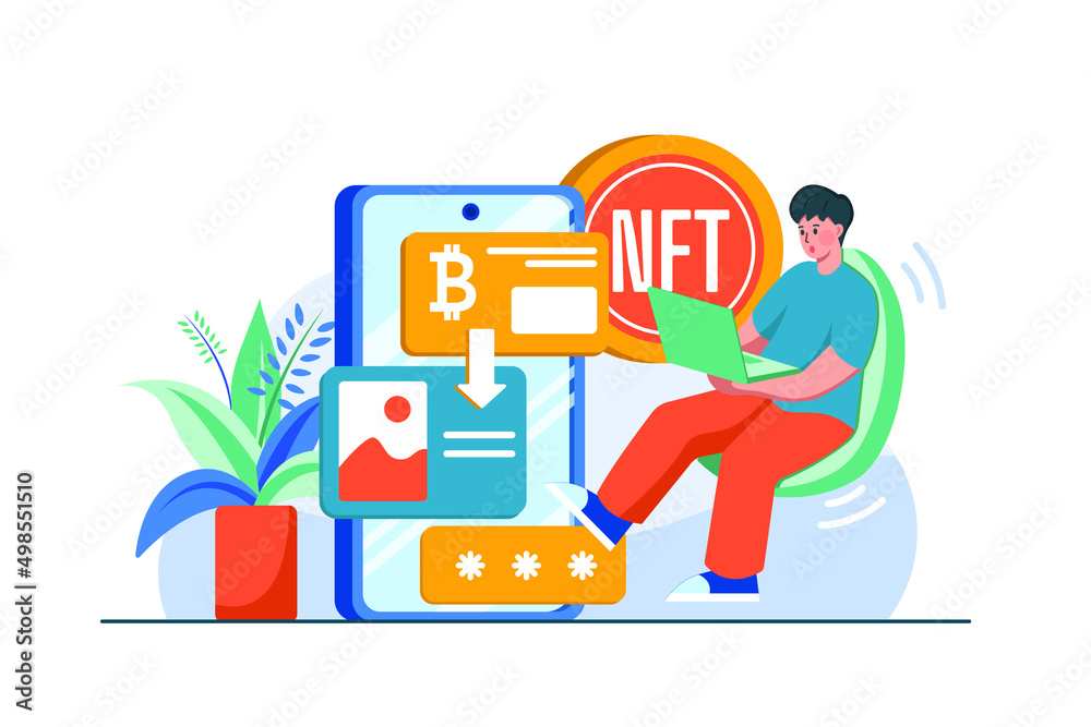 Digital World NFT Illustration concept. Flat illustration isolated on white background
