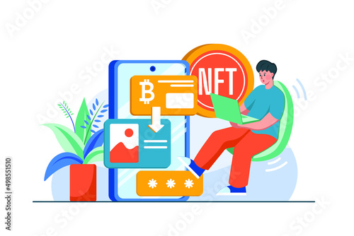 Digital World NFT Illustration concept. Flat illustration isolated on white background