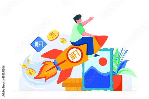 Digital World NFT Illustration concept. Flat illustration isolated on white background