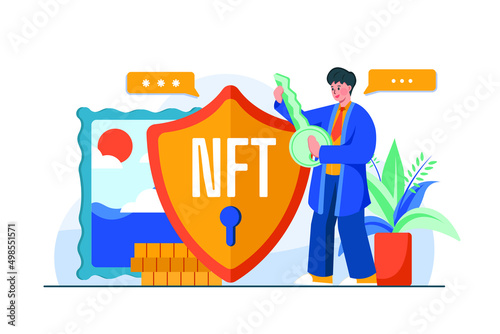 Digital World NFT Illustration concept. Flat illustration isolated on white background