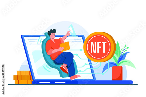 Digital World NFT Illustration concept. Flat illustration isolated on white background