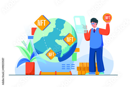 Digital World NFT Illustration concept. Flat illustration isolated on white background