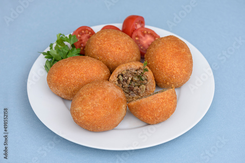 Stuffed meatballs, a traditional Turkish delicacy. Kibbeh is a popular dish in Middle Eastern cuisine (Turkish name; icli kofte)