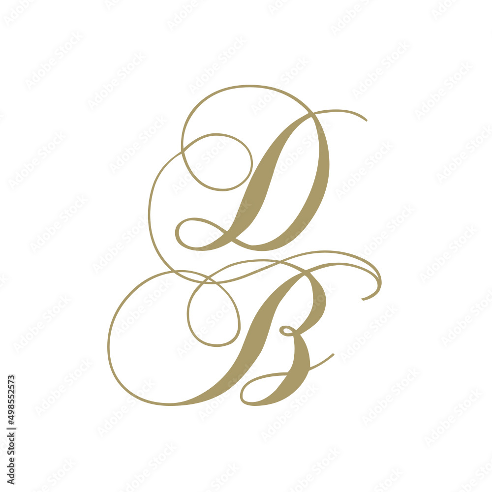 gold script monogram, letter d and letter b - obrazy, fototapety, plakaty 