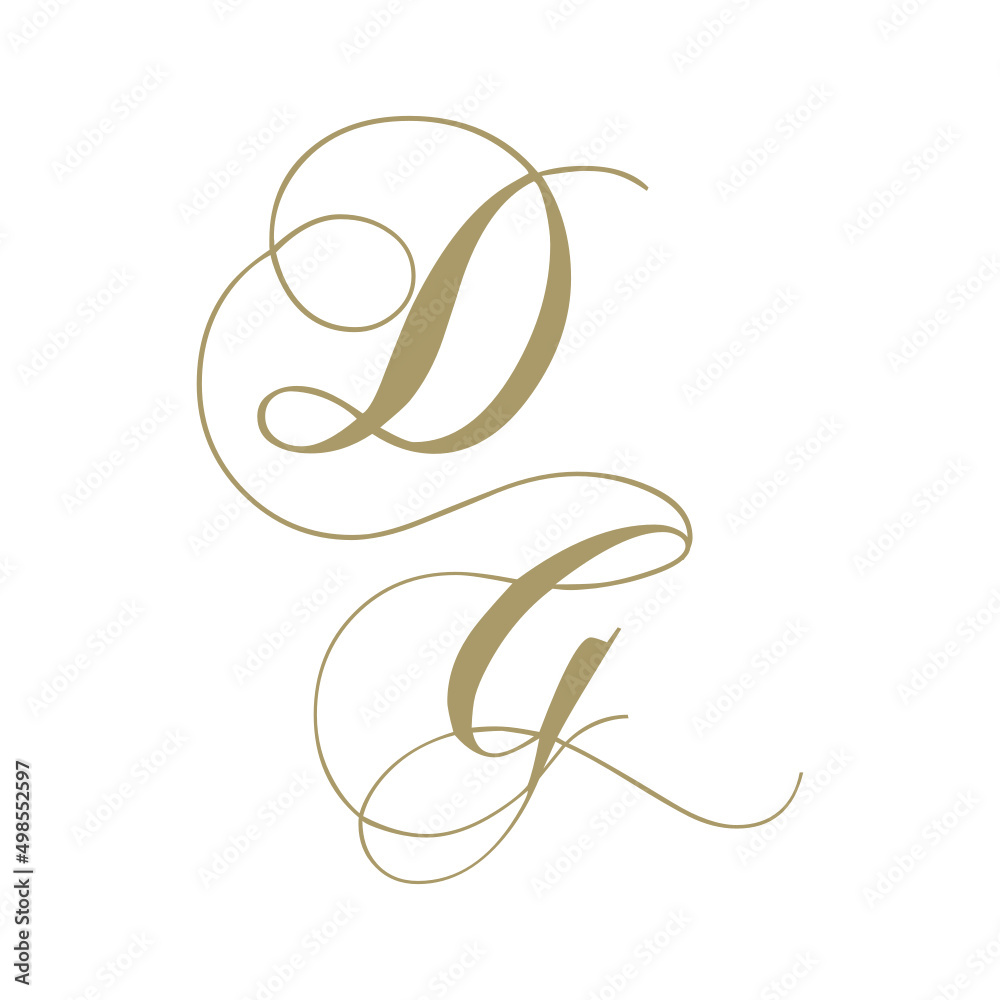 gold script monogram, letter d and letter g gold script monogram, letter d and letter g