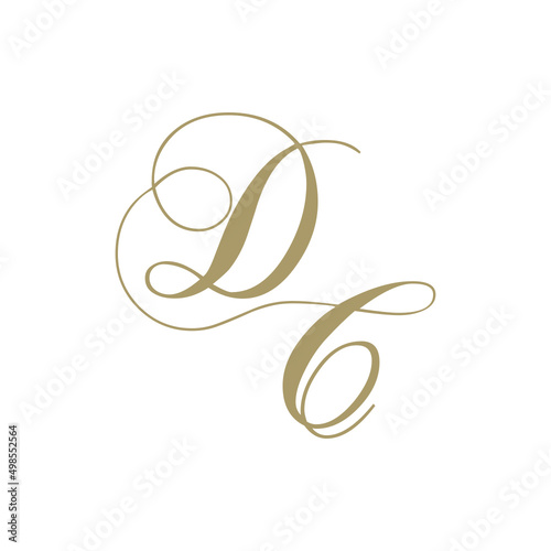 gold script monogram, letter d and letter c