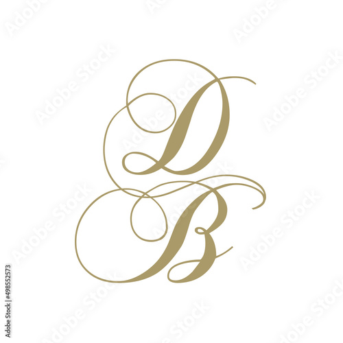 gold script monogram, letter d and letter b