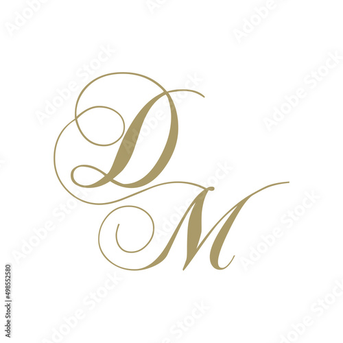 gold script monogram, letter d and letter m
