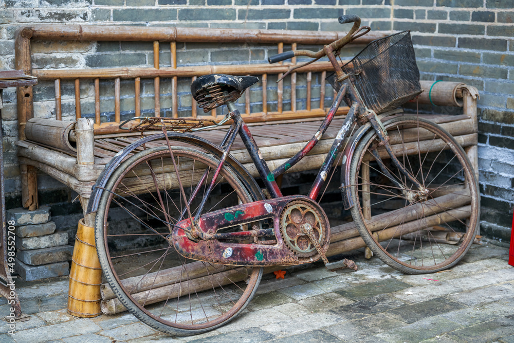 Close-up of an old bicycle