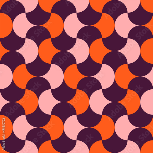 Vintage Mid Century Modern Seamless Pattern. Retro 70s nostalgic groovy vector background. Ogee mosaic Moroccan vector print for fabric, paper, textile, wallpaper