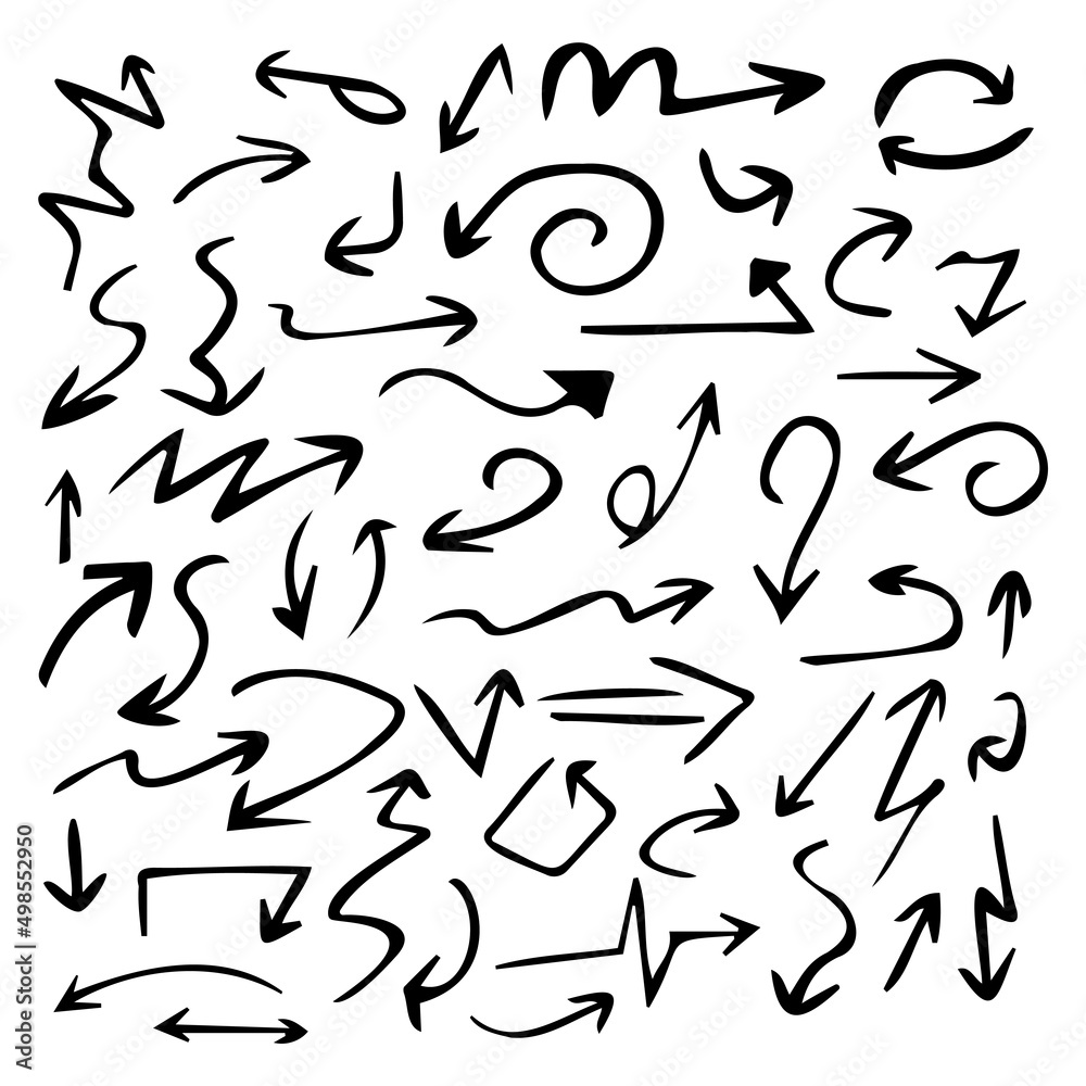 Hand drawn set of arrows. Collection black arrow on white background. Vector illustration. Hand drawn set of arrows. Collection black arrow on white background. Vector illustration.