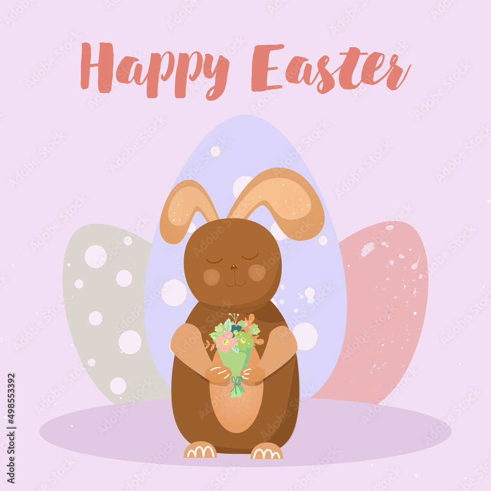 Happy Easter is a set of banners, greeting cards, posters, holiday covers. Fashionable design with typography, hand-painted plants, dots, eggs and a rabbit in pastel colors. Minimalist style of modern Happy Easter is a set of banners, greeting cards, posters, holiday covers. Fashionable design with typography, hand-painted plants, dots, eggs and a rabbit in pastel colors. Minimalist style of modern
