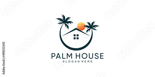 Palm house logo design with creative unique concept Premium Vector