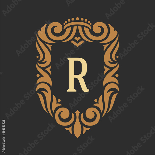 Luxury monogram logo template vector object for logotype or badge design. Trendy vintage royal ornament frame illustration, good for fashion boutique, alcohol or hotel brand