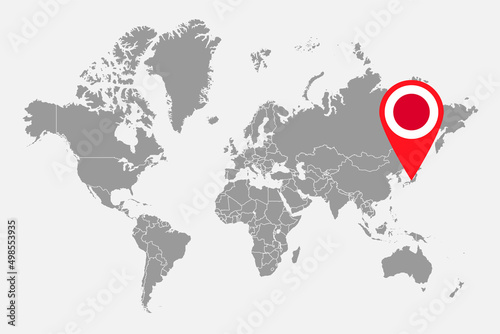 Pin map with Japan flag on world map.Vector illustration.