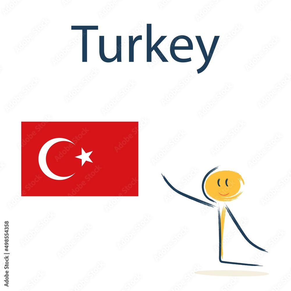 Character with the flag of Turkey. Teaching children geography and countries of the world Character with the flag of Turkey. Teaching children geography and countries of the world
