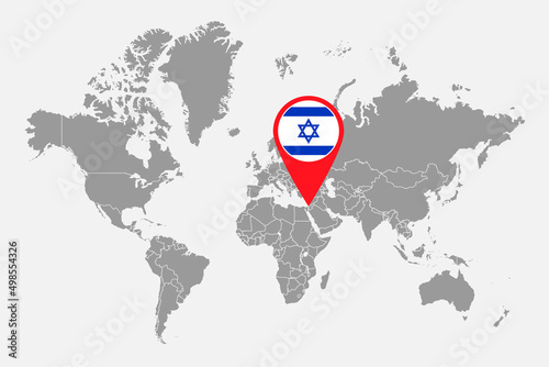 Pin map with Israel flag on world map.Vector illustration.