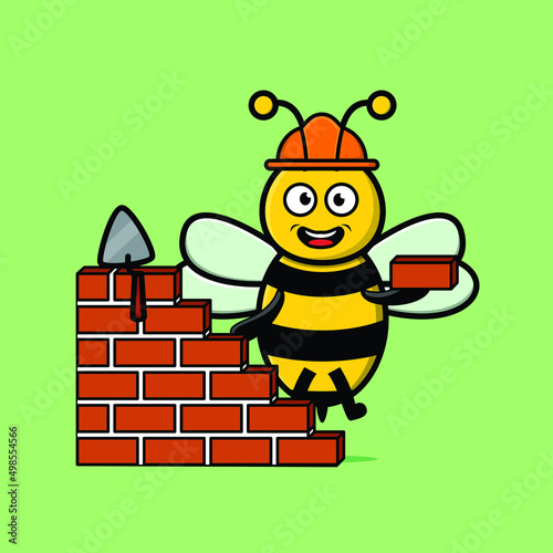 Cute cartoon bee as mason character in 3d modern style design