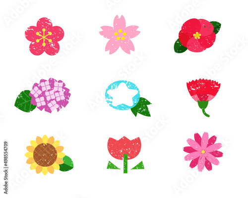 季節の花　はんこ風イラストセット