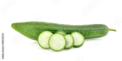 Fotografia Fresh green sponge gourd or luffa with slice isolated on white background