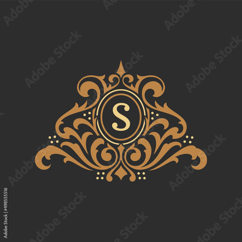 Luxury monogram logo template vector object for logotype or badge design. Trendy vintage royal ornament frame illustration, good for fashion boutique, alcohol or hotel brand