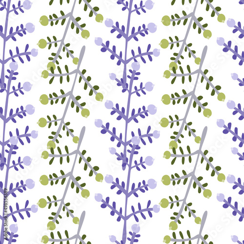Hand drawn a sprig with berries seamless pattern. Branch with leaves and berry wallpaper.