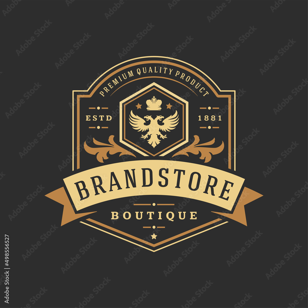 Luxury logo template vector object for logotype or badge design. Trendy vintage royal style illustration, good for fashion boutique, alcohol or hotel brand