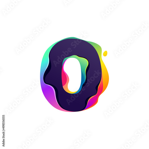 Number zero logo with hologram glitch. Multicolor gradient sign with color shift effect.