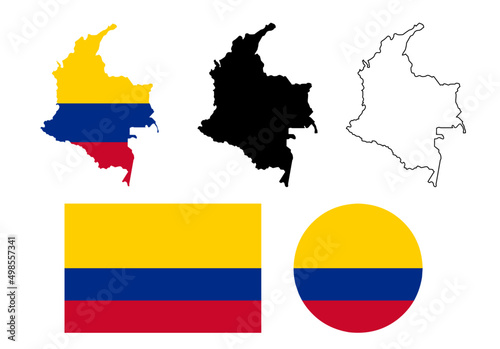 map flag republic of colombia icon set isolated on white background