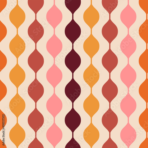 Groovy retro background. Vintage multicolored seamless pattern. 60s, 70s style nostalgic vector wallpaper print