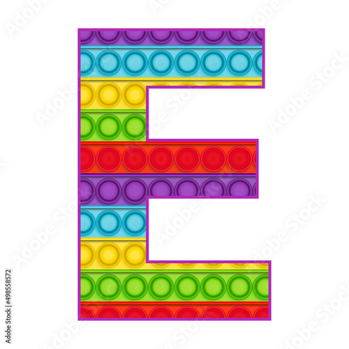 Bright letters Simple Dimple. Pop it rainbow color. Letter E.