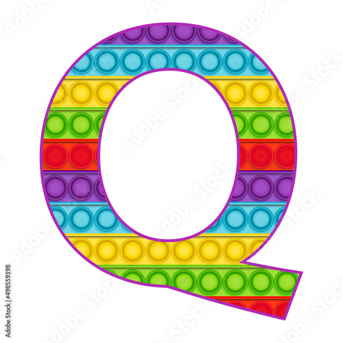 Bright letters Simple Dimple. Pop it rainbow color. Letter Q.